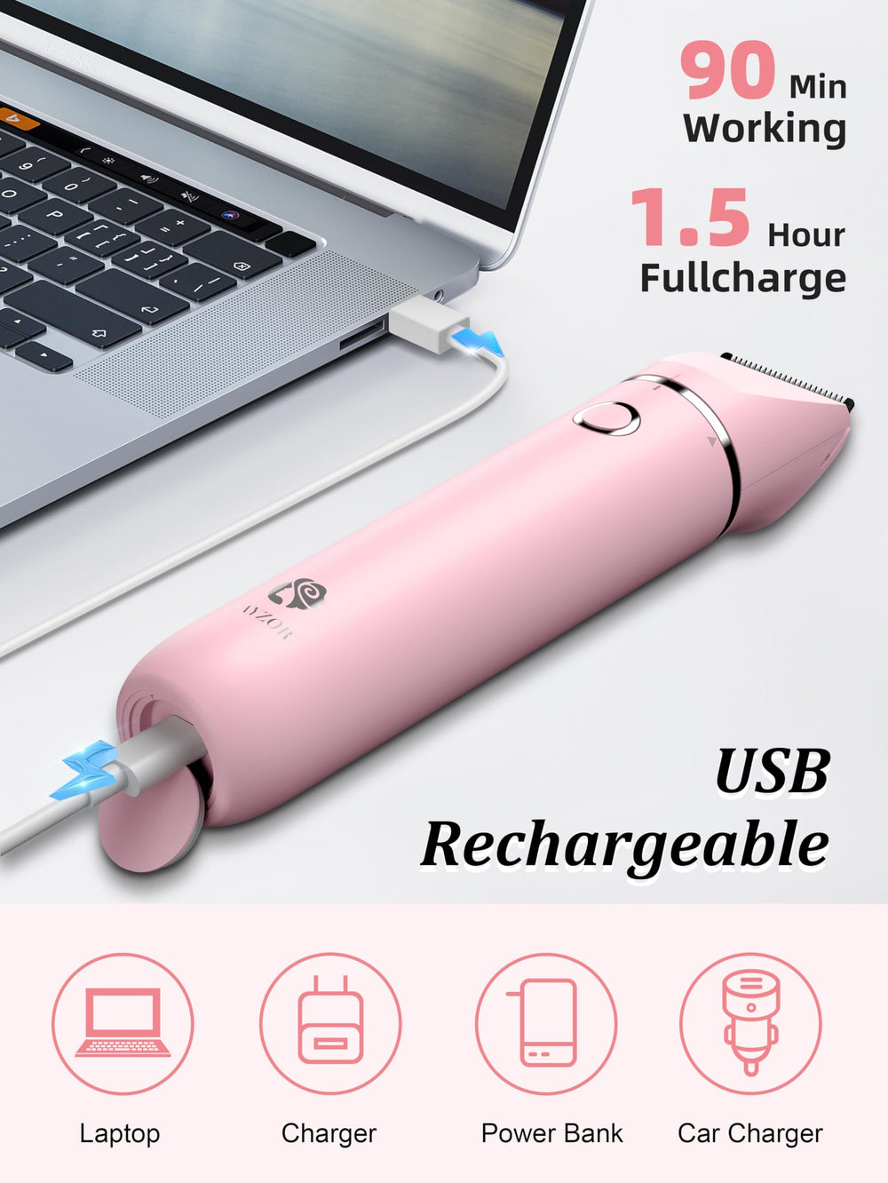 Cayzor Bikini Trimmer diseño portátil ideal para viaje y retoques sobre la marcha.