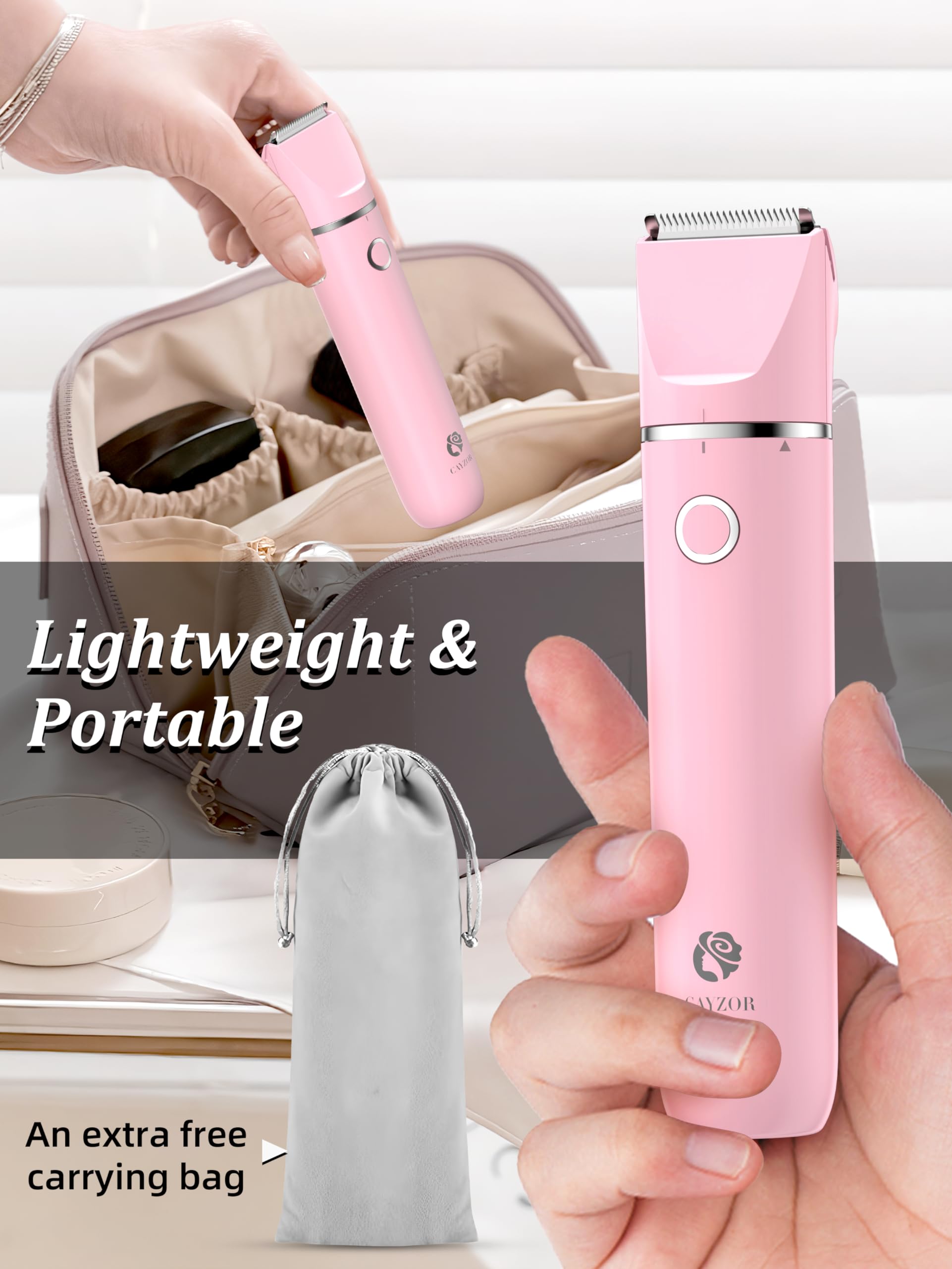 Cayzor Bikini Trimmer kit completo con cabezales intercambiables y funda de viaje.