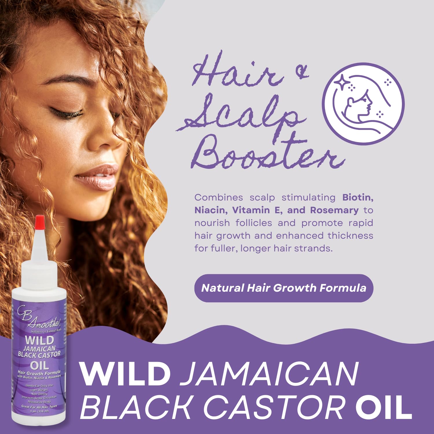CB Smoothe aceite de ricino negro jamaicano promueve crecimiento capilar suave.