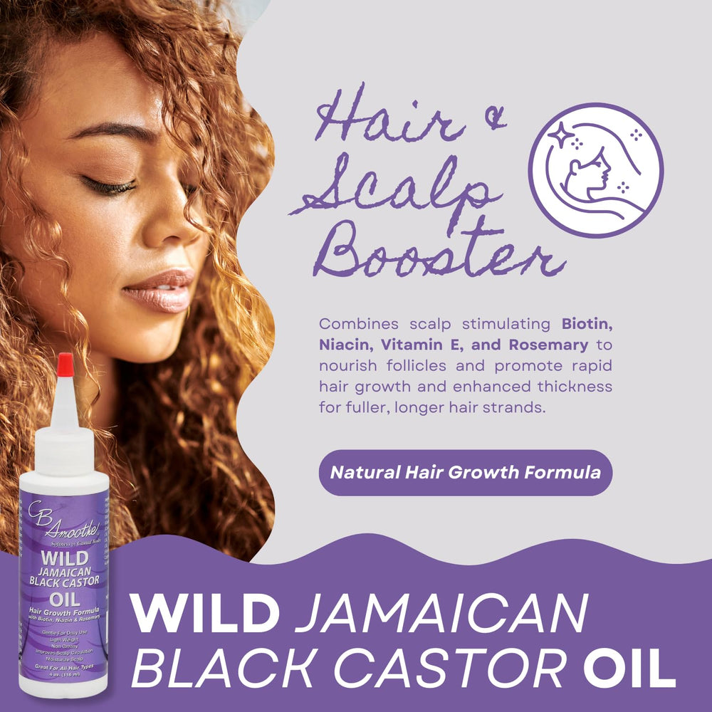 CB Smoothe aceite de ricino negro jamaicano promueve crecimiento capilar suave.