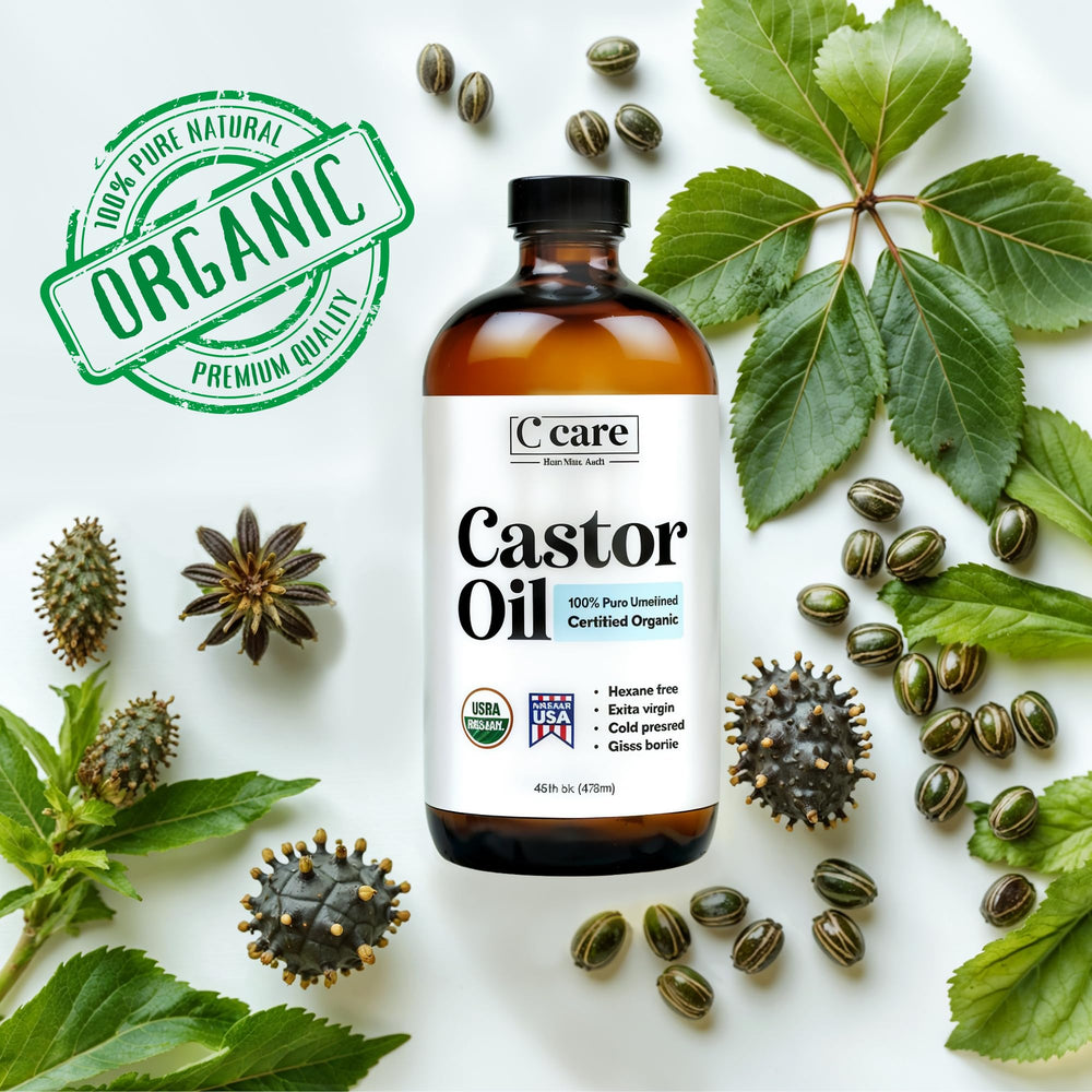 C CARE Aceite de ricino para cejas y pestañas, posible fortalecimiento natural.