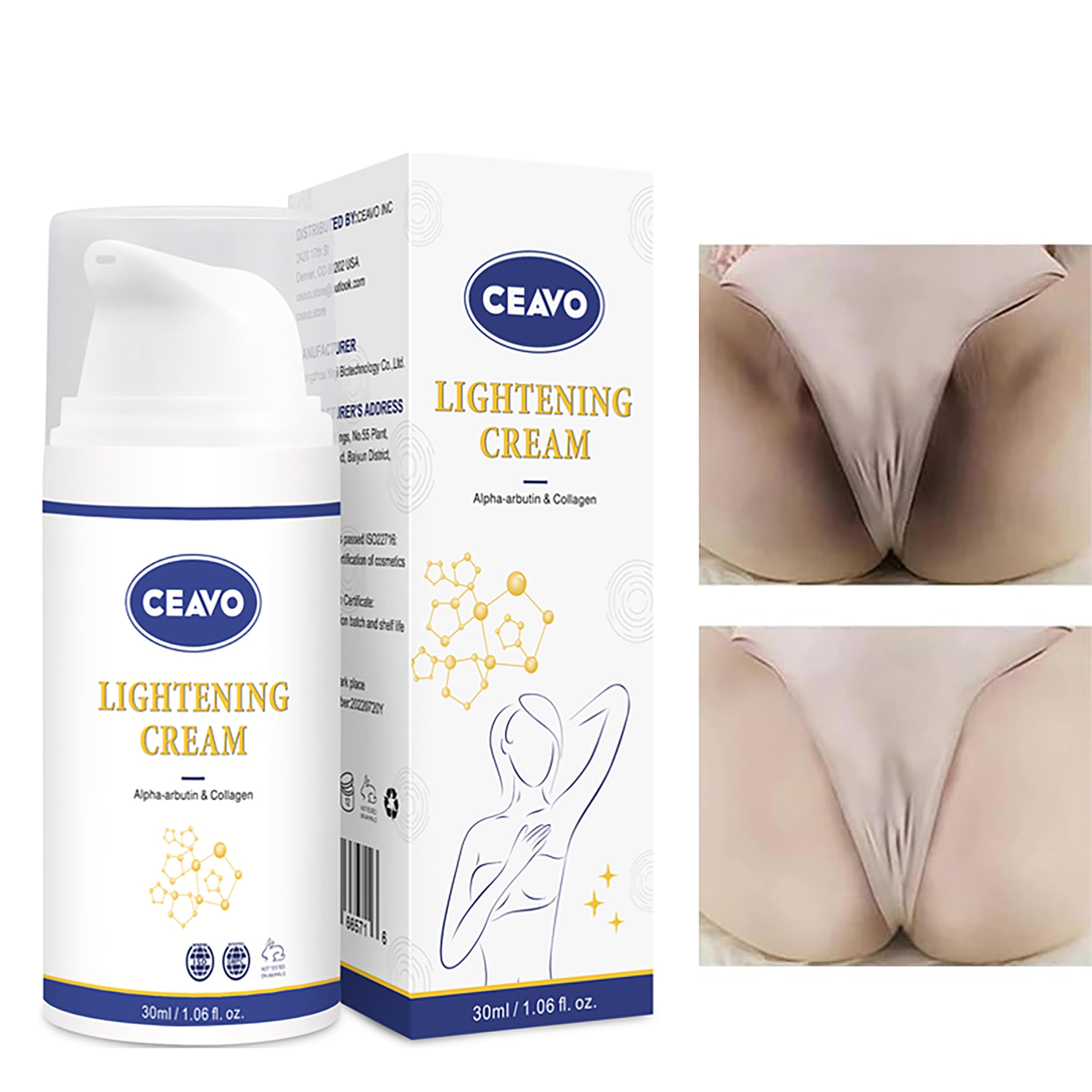 Ceavo crema aclaradora para zonas íntimas privadas, sensación suave y uso diario.