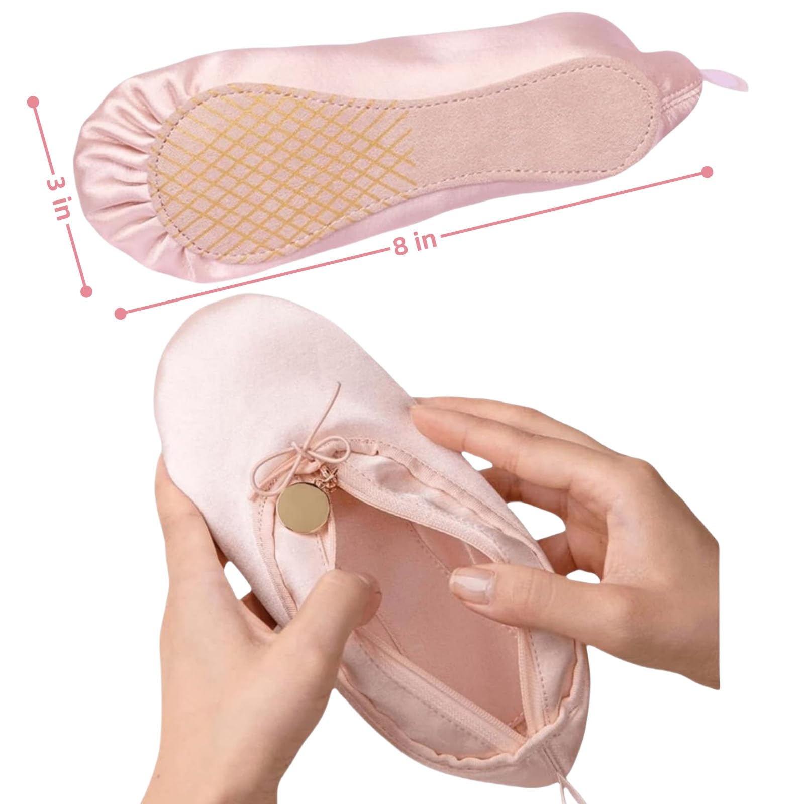 CECKQUE bolso ballet – detalle satin rosa, perfecto para organizar lápices y brochas maquillaje