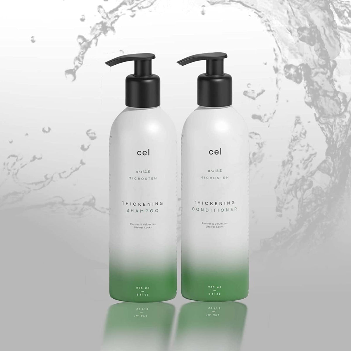 Cel Microstem champú botella: limpieza suave que cuida el cabello fino