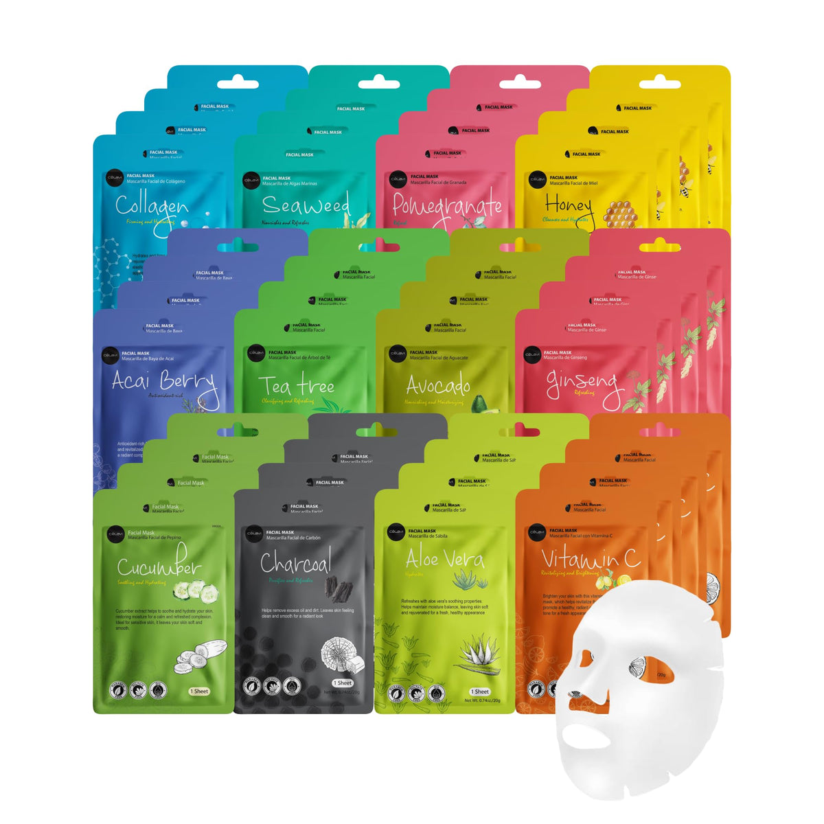 Mascarilla Celavi de colágeno en hoja para hidratación profunda y firmeza.
