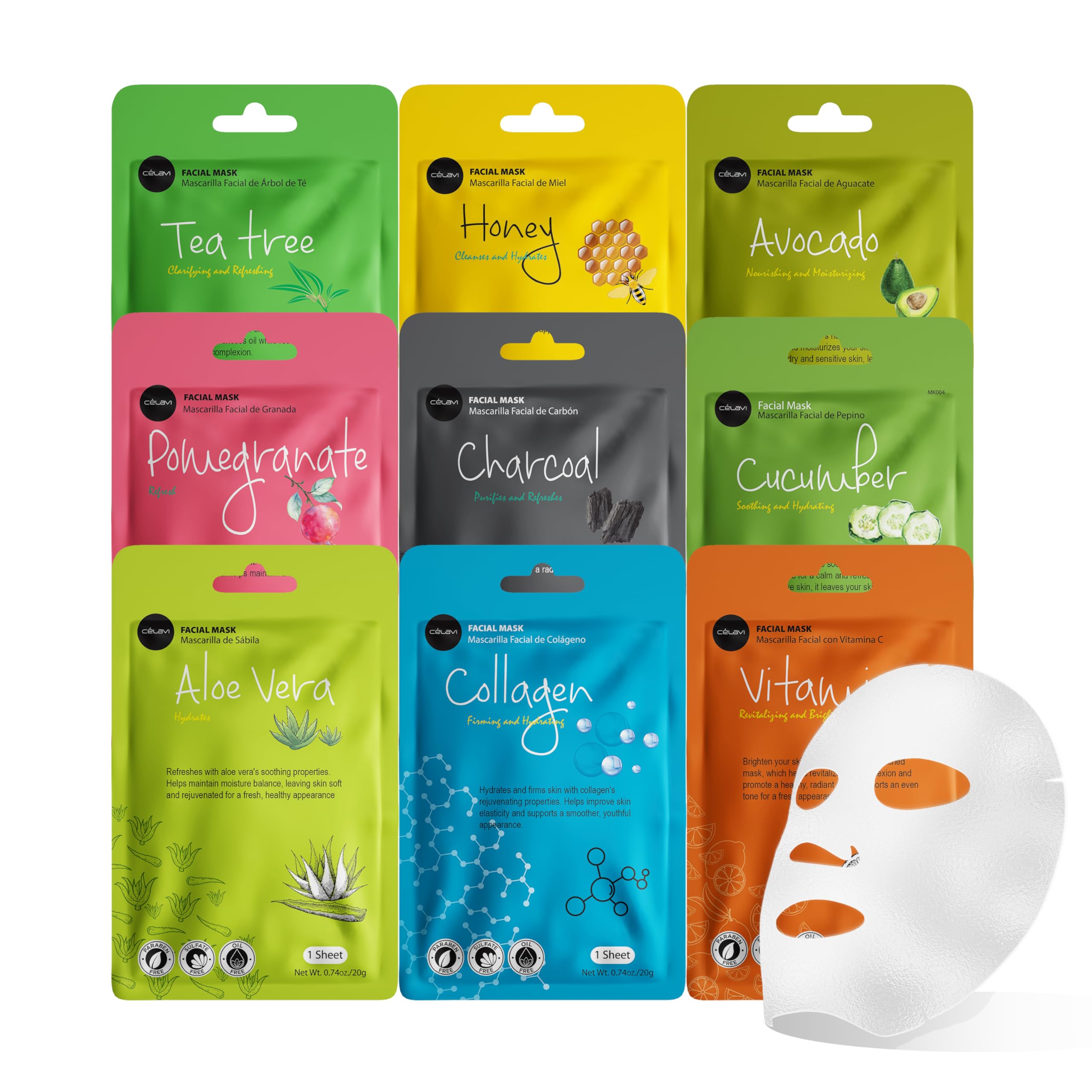 Celavi Esencia mascarilla facial en hoja para hidratación diaria.