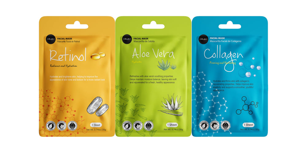 Celavi mascarilla con ácido hialurónico, empaque minimalista para piel hidratada.