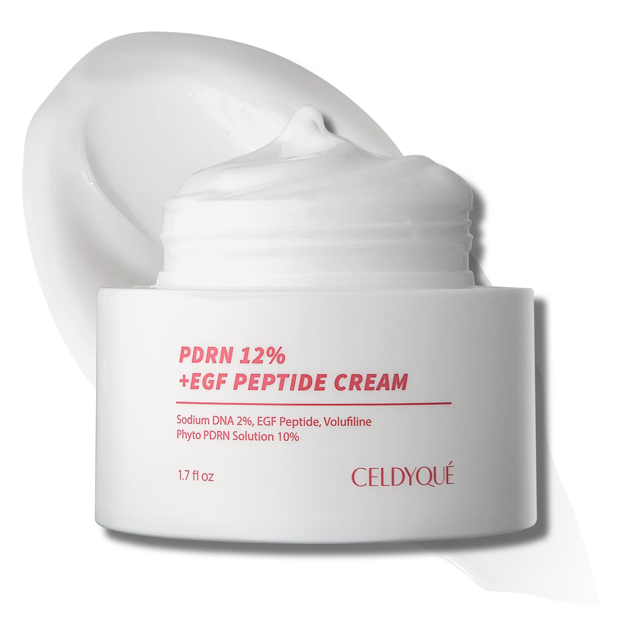 Crema CELDYQUE PDRN EGF en bote, textura suave para uso diario.