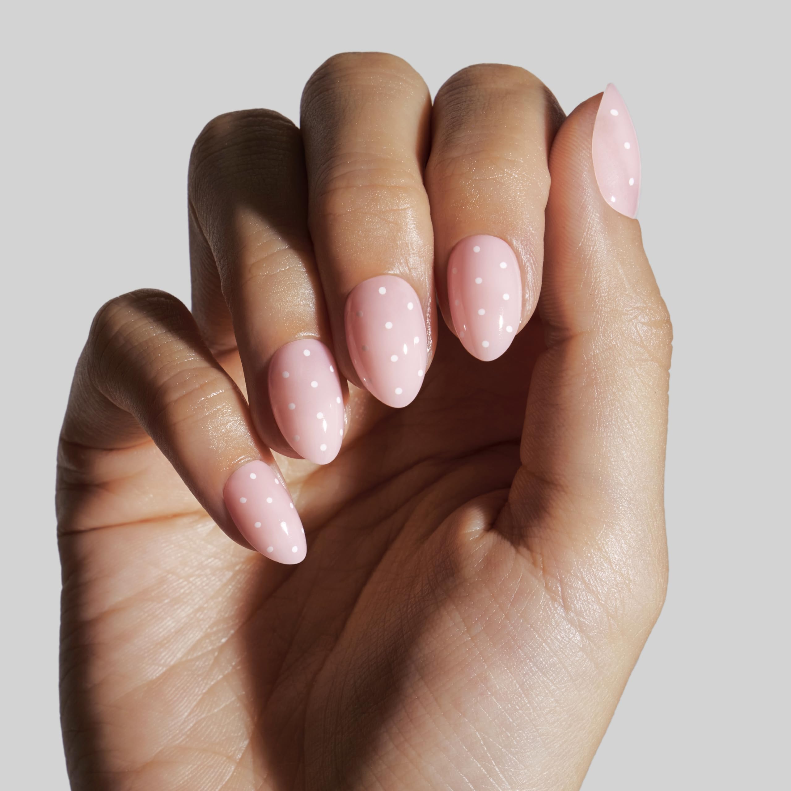 Celebritips uñas adhesivas diseño rosa bebe con puntos, acabado brillante y duradero