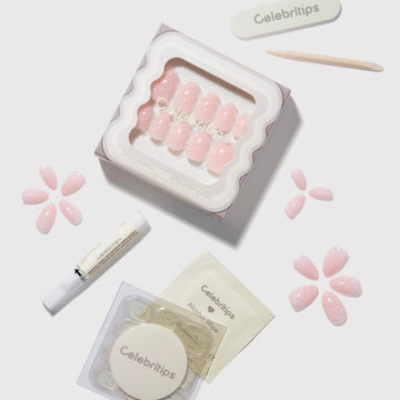 Celebritips uñas adhesivas extra cortas almendra, kit completo para aplicación rápida