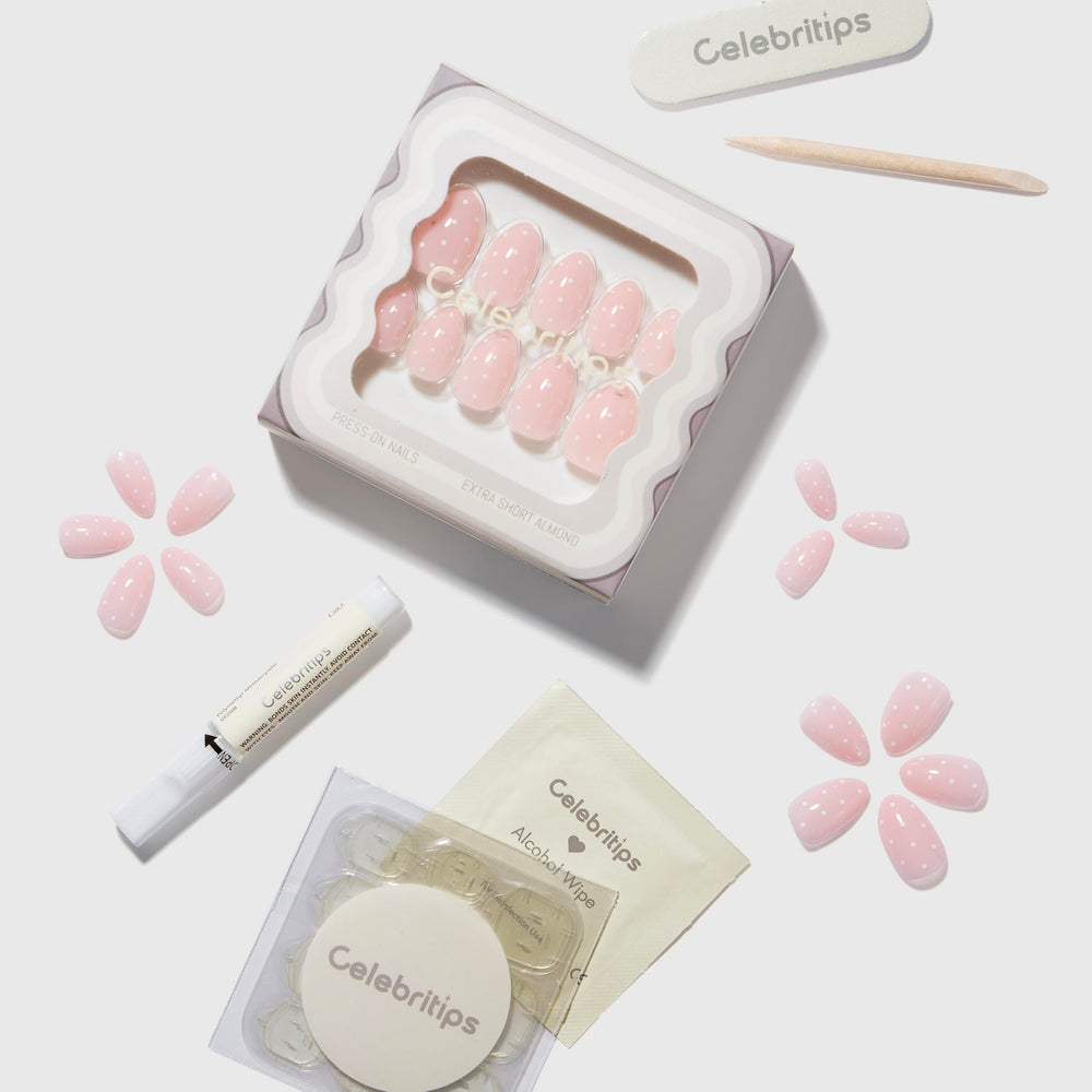 Celebritips uñas adhesivas extra cortas almendra, kit completo para aplicación rápida