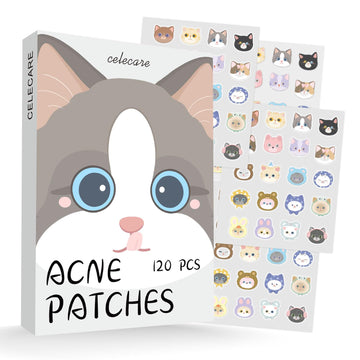 CELECARE parches para acné con diseño de gato multicolor que absorben fluidos.