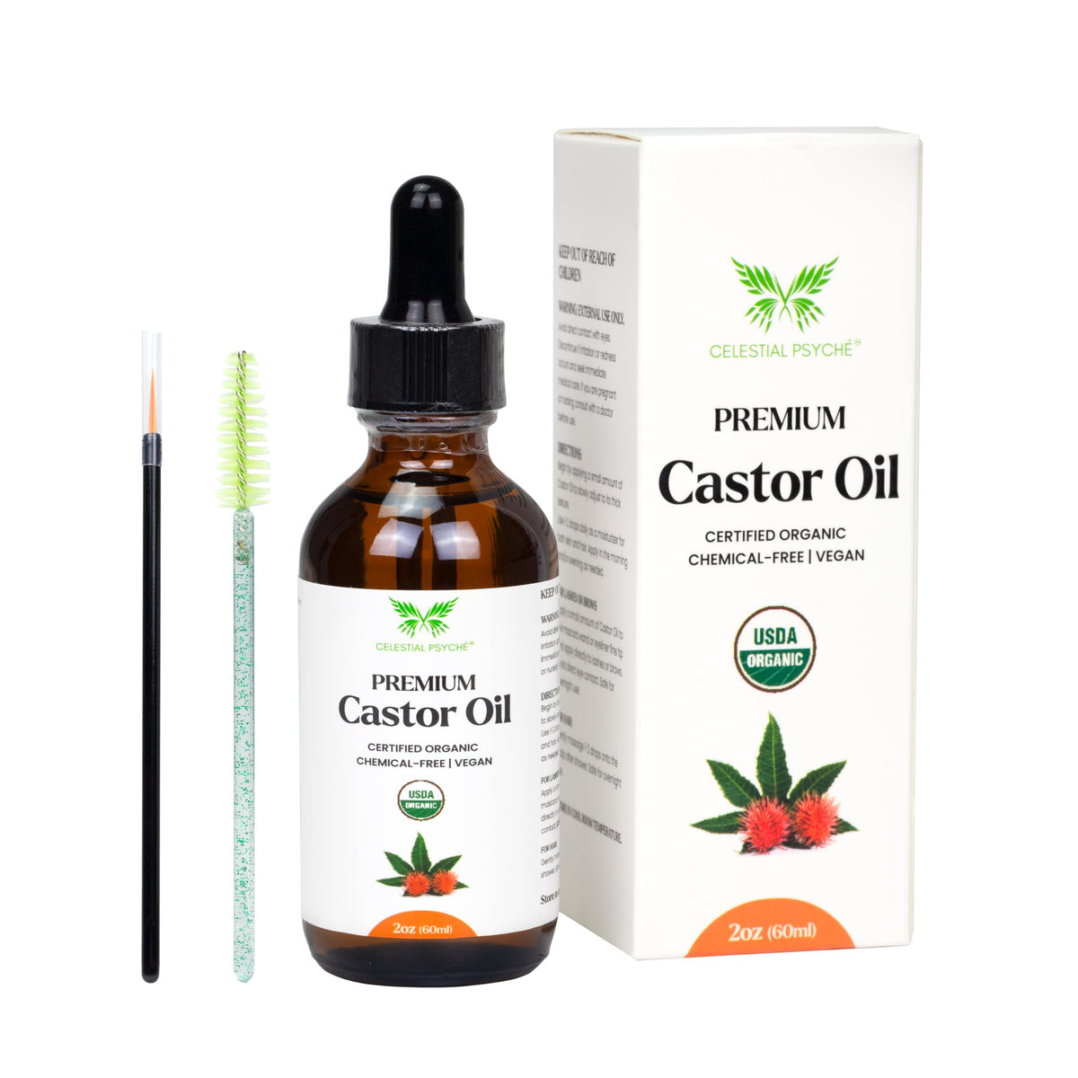 Botella de aceite de ricino Celestial Psyché de dos onzas para hidratación del cabello