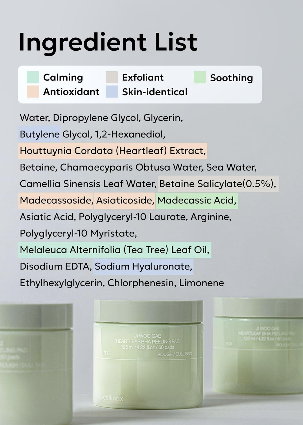 Celimax Ji.Woo.Gae Heartleaf BHA Peeling Pad, empaque compacto y presentación