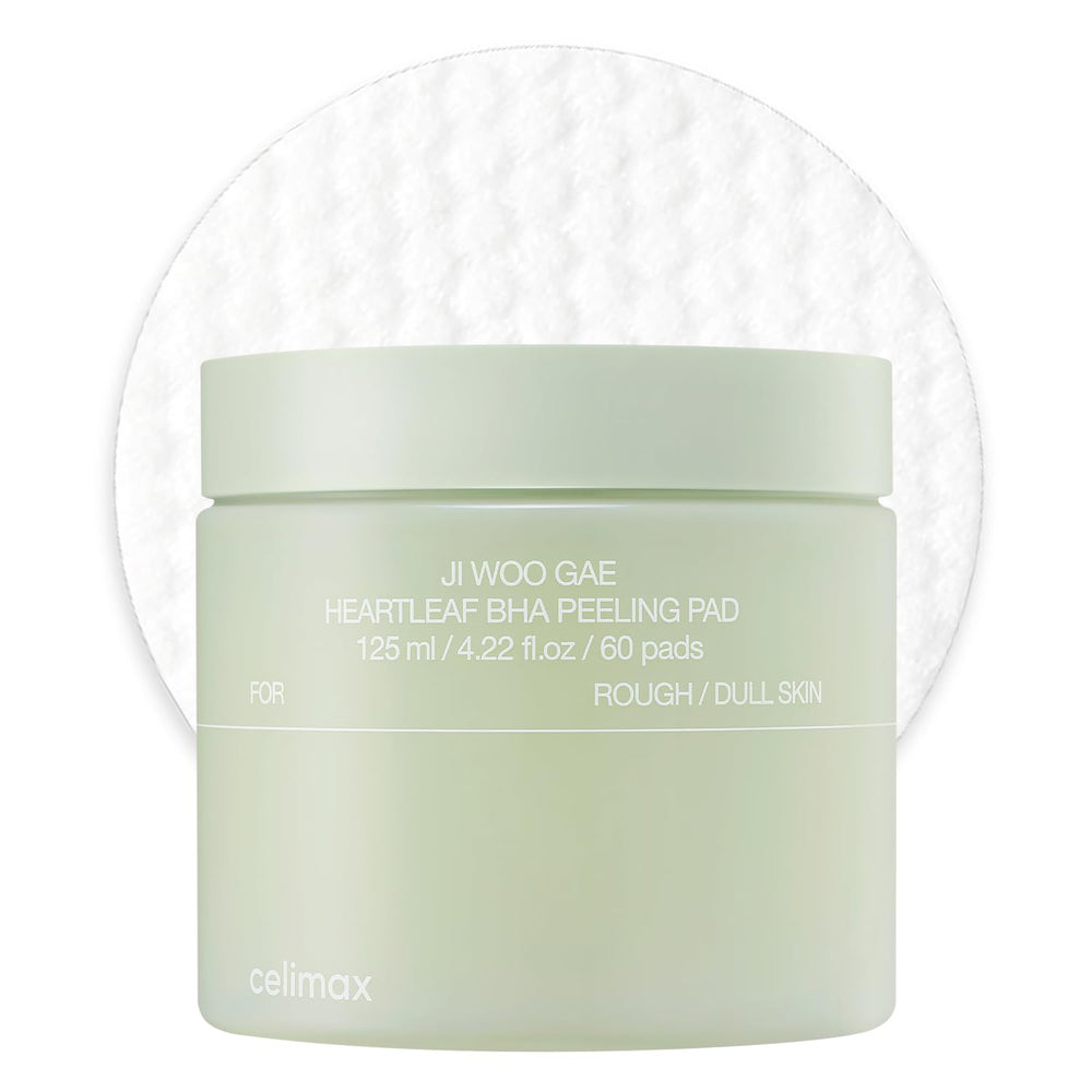 Celimax Ji.Woo.Gae Heartleaf BHA Peeling Pad, vista frontal, exfoliación suave para poros