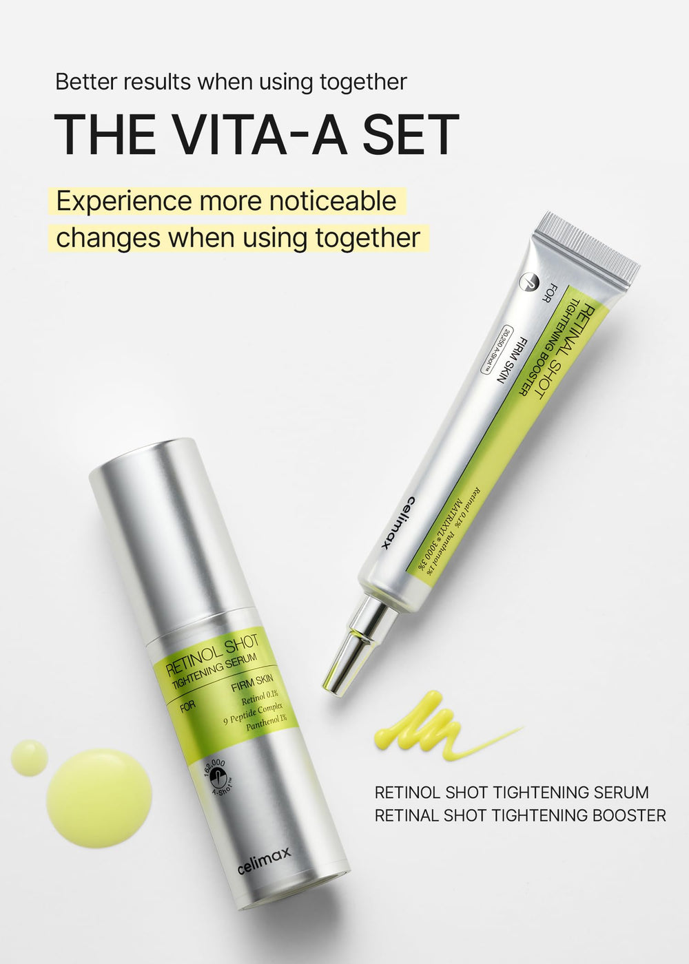 Etiquetas claras en el envase de Celimax Vita A Retinal Shot