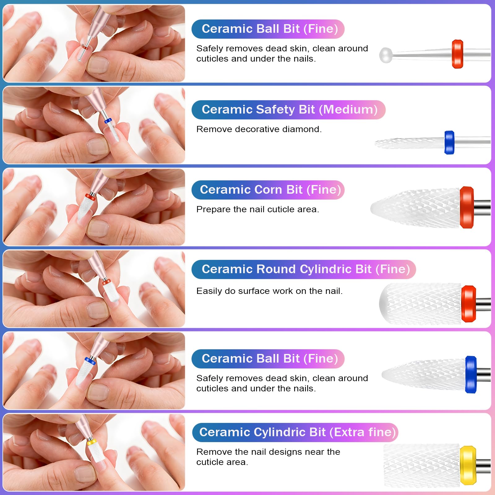 Puntas cerámicas Cellentool para alisado suave de uñas