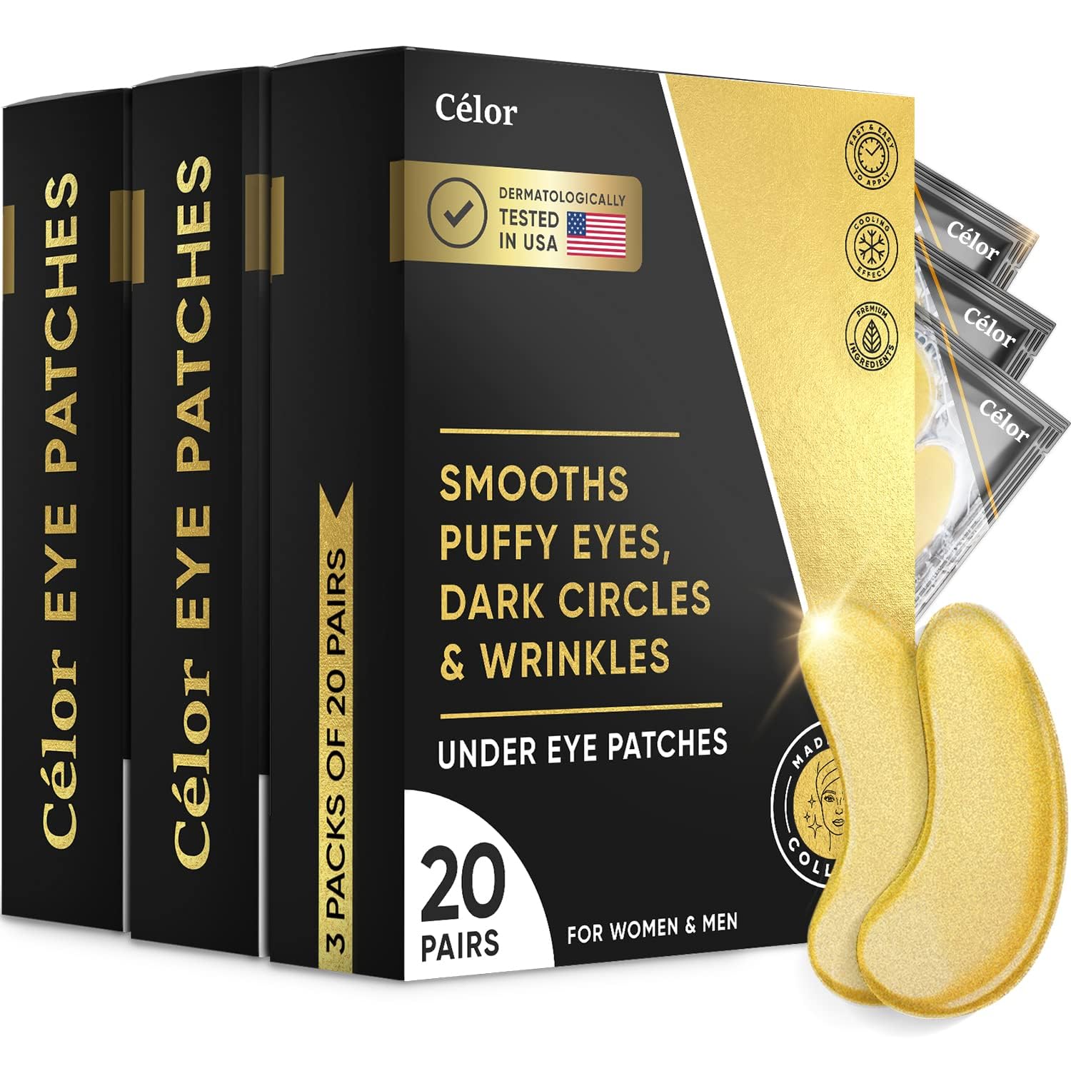 Parche ocular Celor dorado coloidal para nutrir el contorno y suavizar la mirada