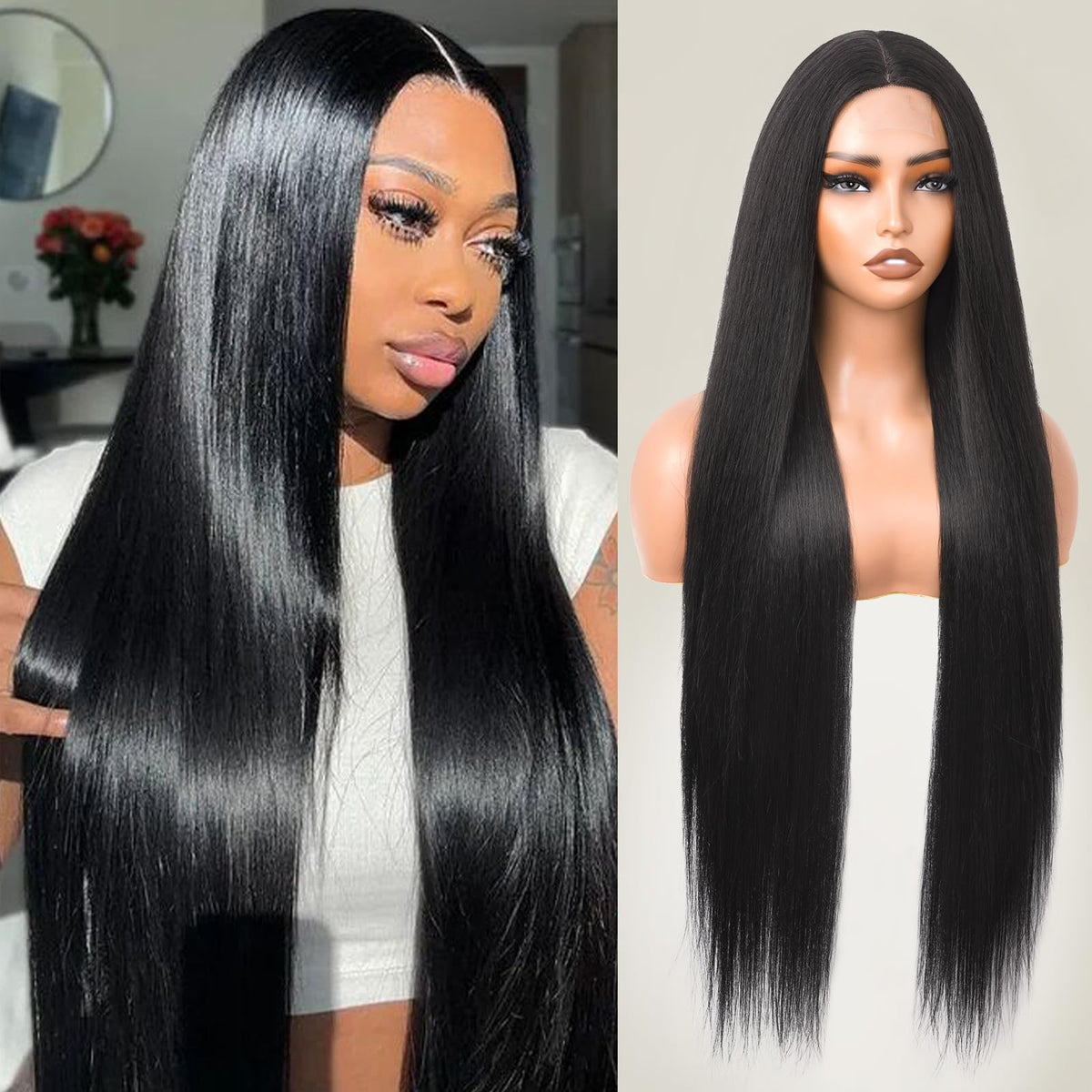 Peluca Cemuto de pelo negro largo para un estilo impactante y duradero.