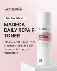 CENTELLIAN24 Madeca Tonico reparador diario, textura lechosa y absorción rápida.