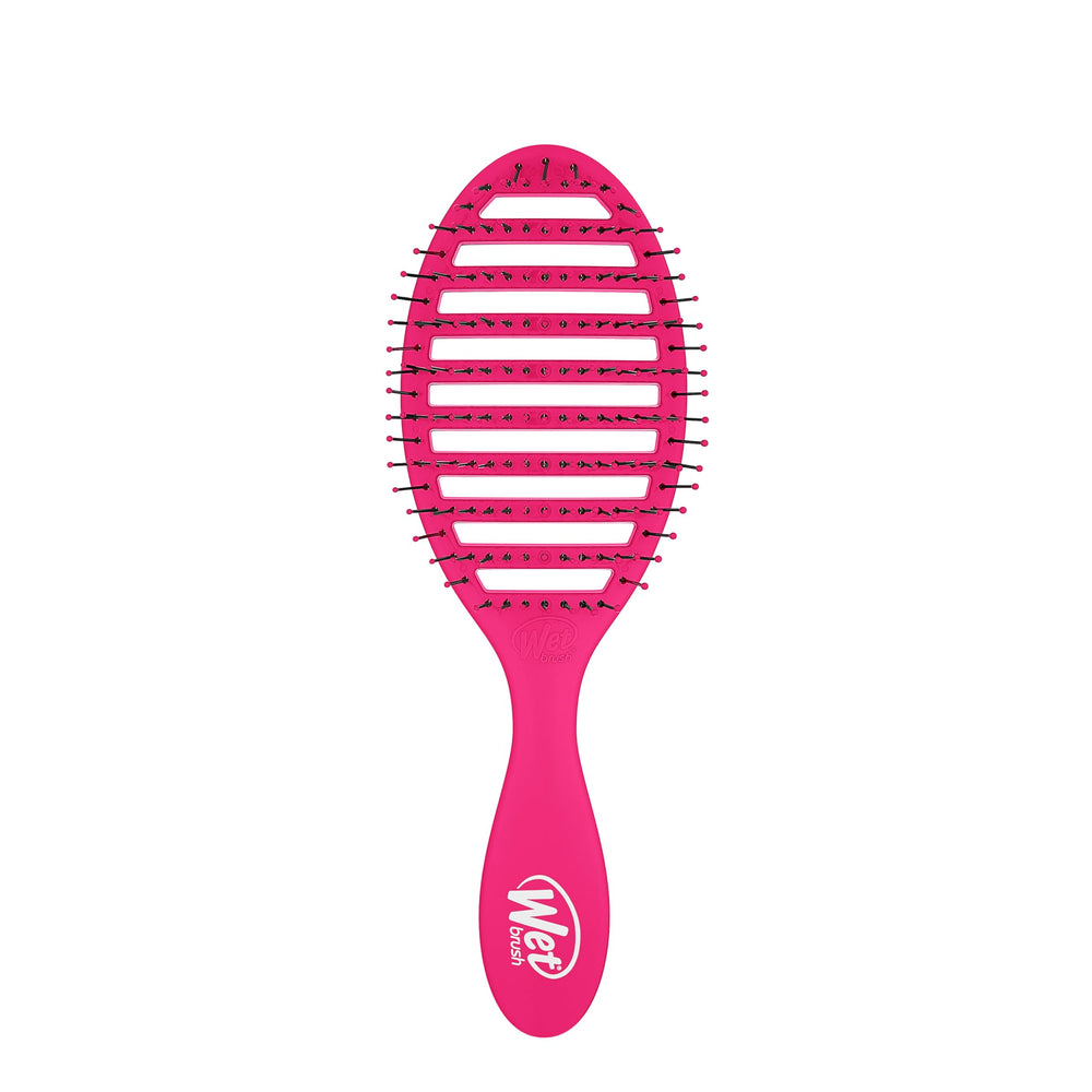 Wet Brush Speed Dry cepillo mojado para secado rápido, en rosa, desenreda sin tirar.