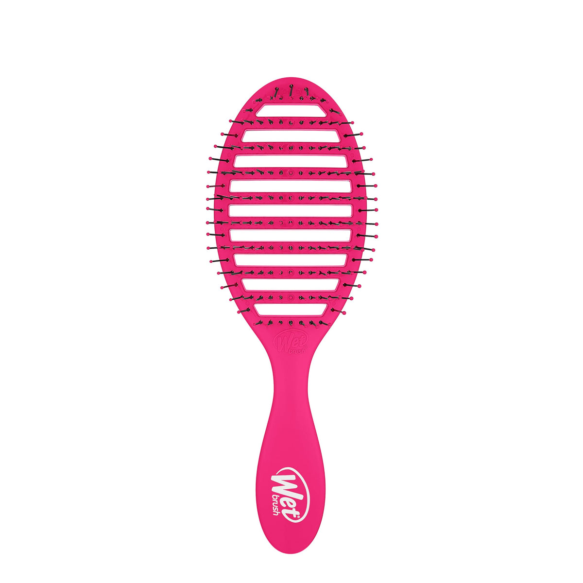 Wet Brush Speed Dry cepillo mojado para secado rápido, en rosa, desenreda sin tirar.
