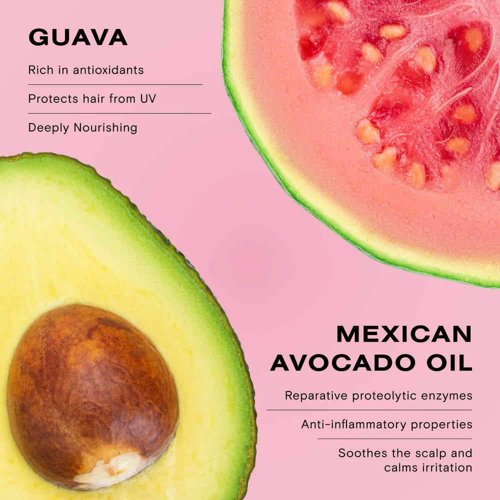 Protección contra calor con Ceremonia Guava Rescue Spray para herramientas de peinado.