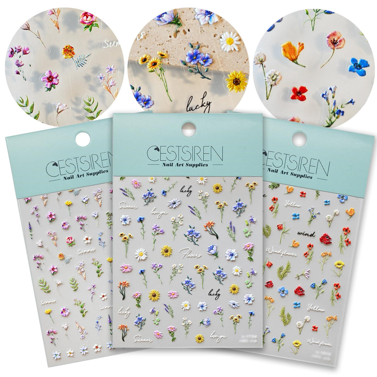 CESTSIREN pegatinas florales para uñas con relieve tridimensional para un acabado duradero