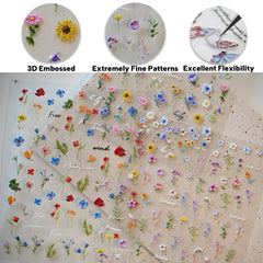 CESTSIREN pegatinas florales para uñas, diseño en relieve y aspecto elegante
