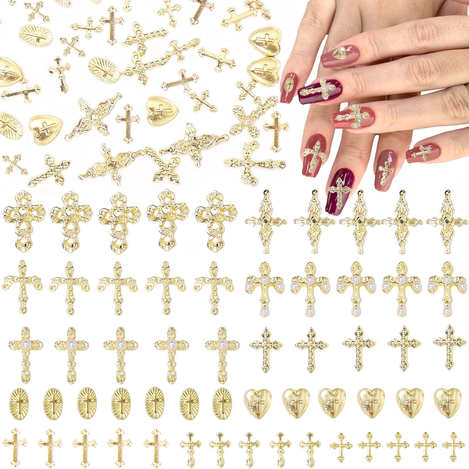 CESUSME: dijes cruz dorada para uñas, 110 piezas y 11 estilos para un estilo elegante.