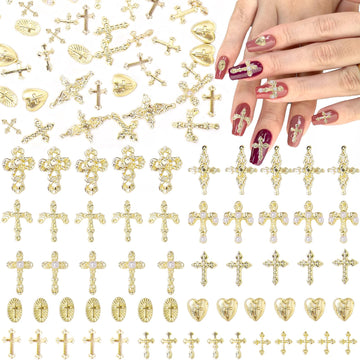 CESUSME: dijes cruz dorada para uñas, 110 piezas y 11 estilos para un estilo elegante.