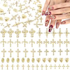 CESUSME: dijes cruz dorada para uñas, 110 piezas y 11 estilos para un estilo elegante.