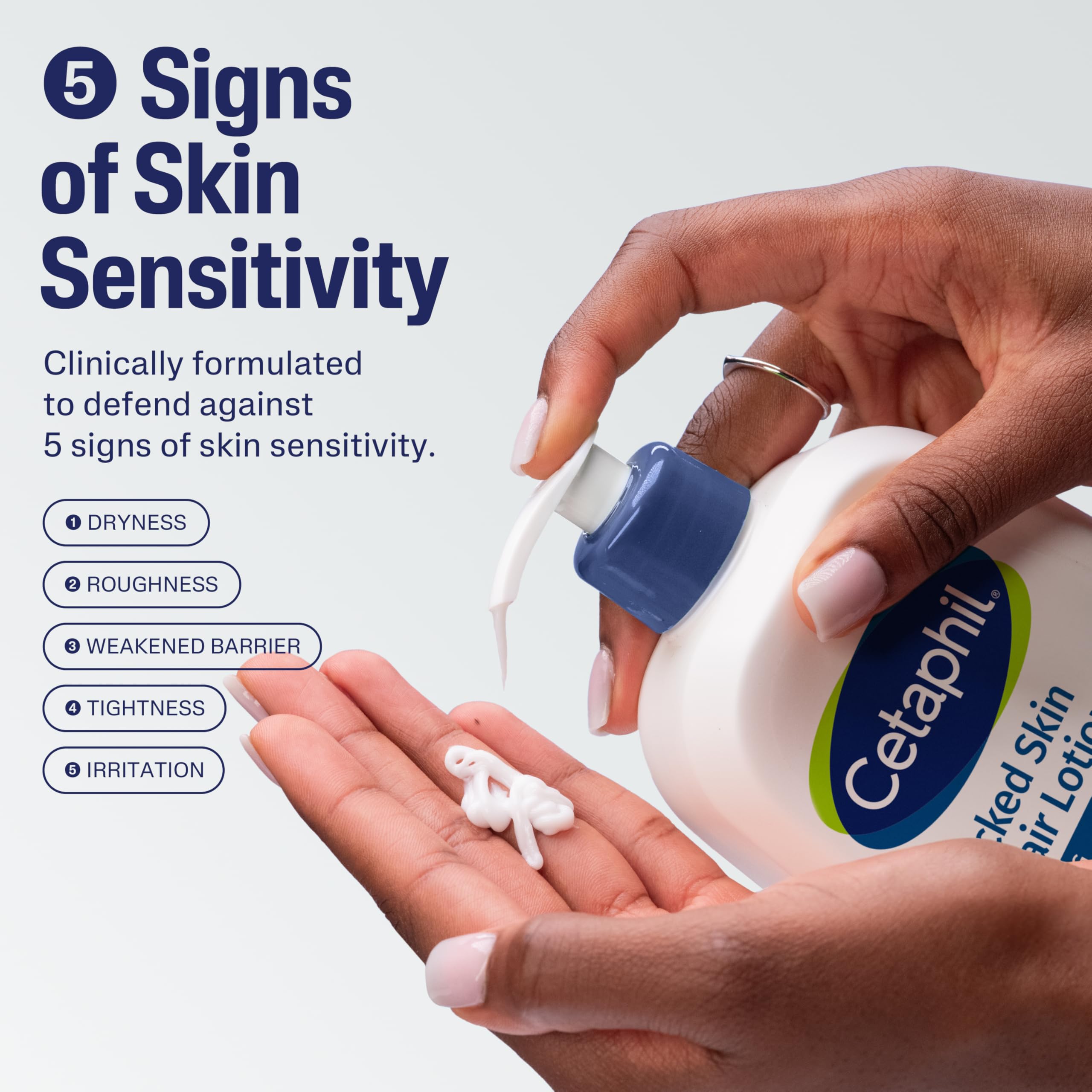 Cetaphil Cracked Skin Repair Lotion: textura cremosa lista para aplicar en la piel.