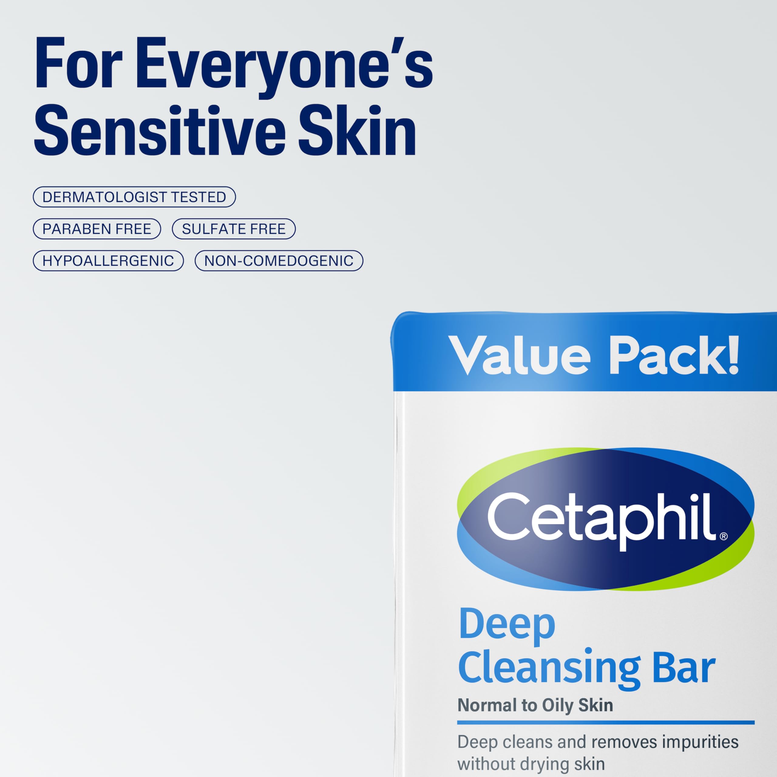 Cetaphil Deep Cleansing Bar dermatologist tested for sensitive skin.