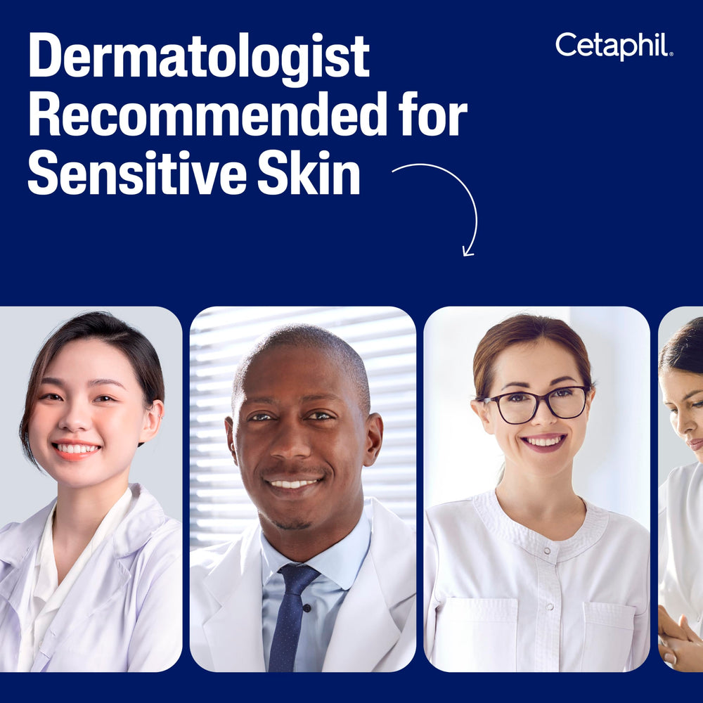 Cetaphil fórmula dermatológicamente probada, cuidado suave para piel sensible.