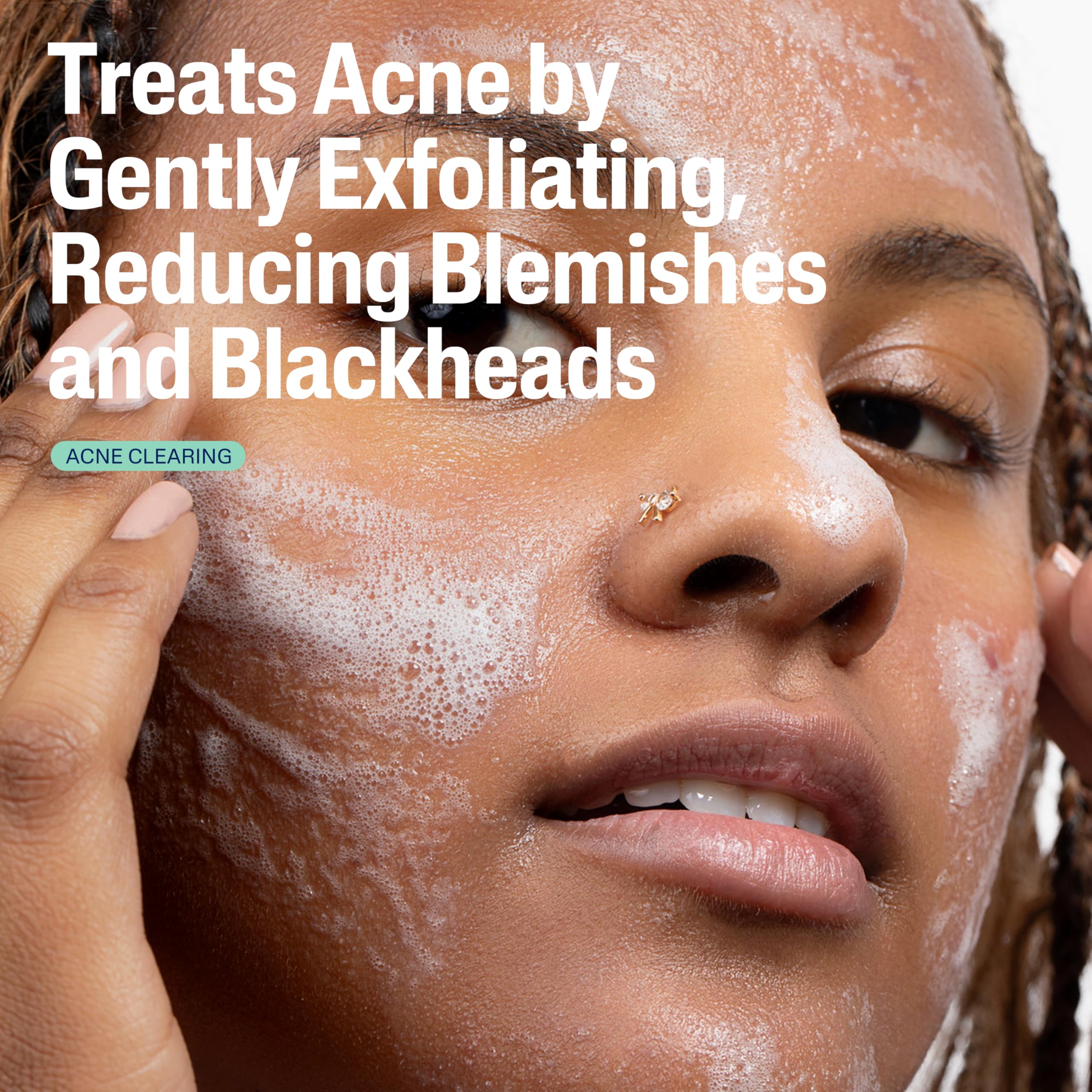 Cetaphil Gentle Clear foaming lather in hand for exfoliation