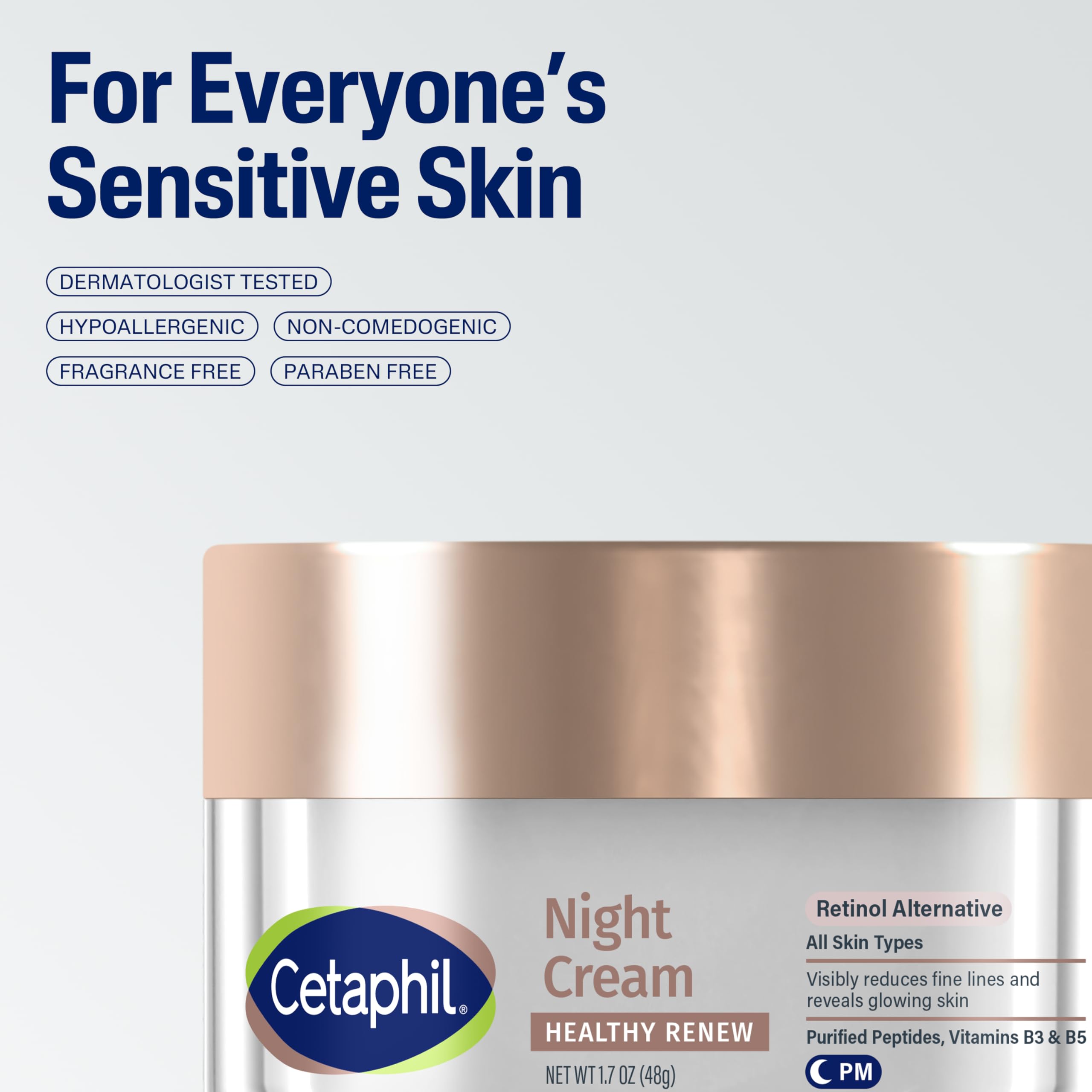 Extractos de arroz y edelweiss en Cetaphil Healthy Renew Night Cream para tono uniforme