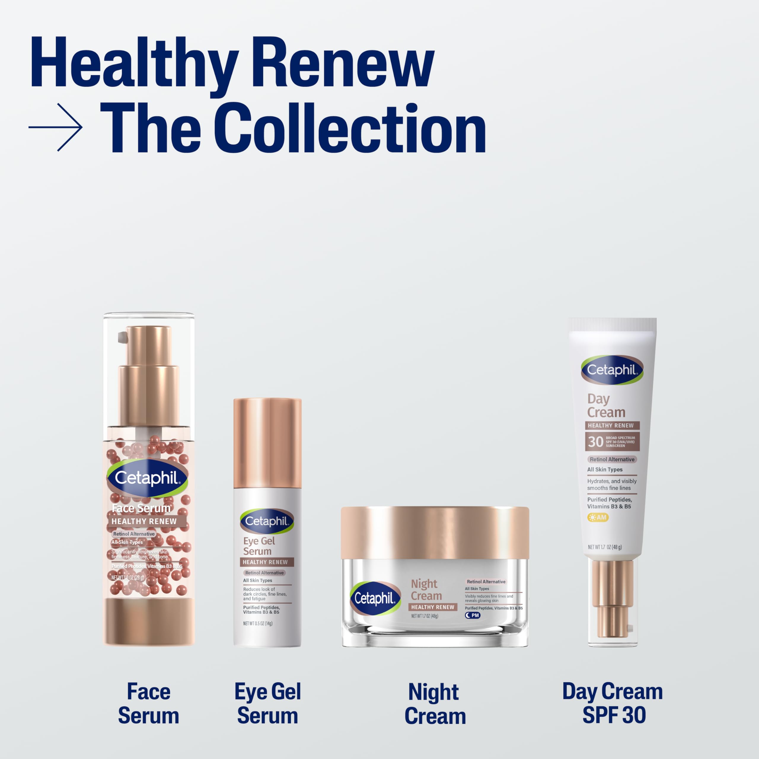 Con péptidos en Cetaphil Healthy Renew Night Cream para cuidado anti-edad suave