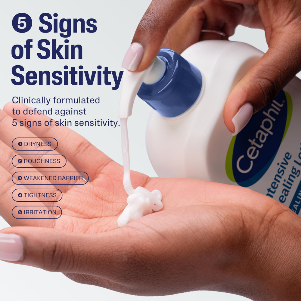Cetaphil loción curación intensiva aplicación en la palma de la mano