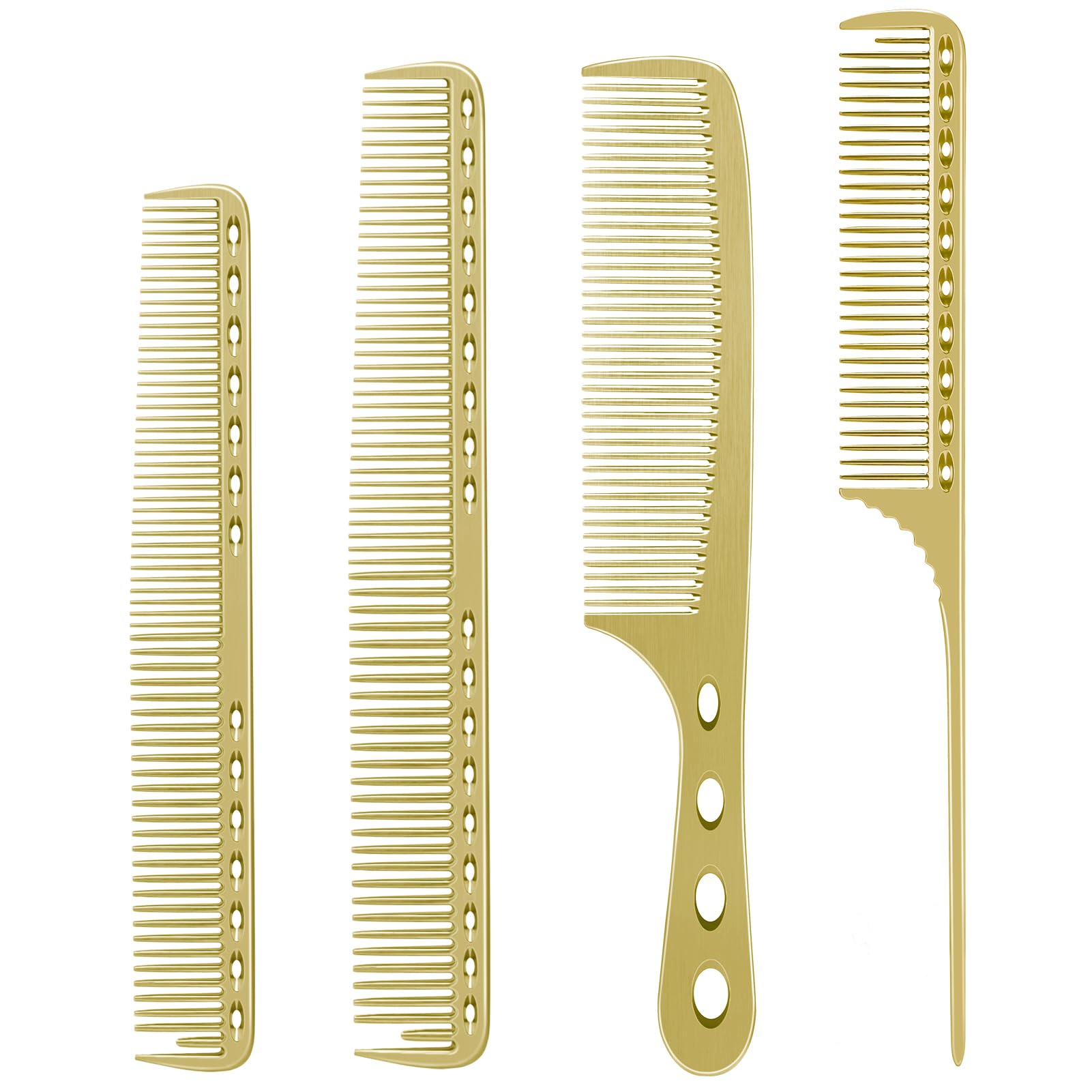 CGBARBER set de cuatro peines de aluminio dorado para cortar y peinar cualquier cabello