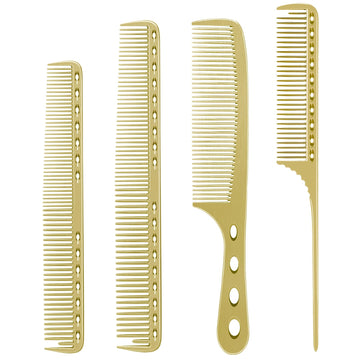 CGBARBER set de cuatro peines de aluminio dorado para cortar y peinar cualquier cabello