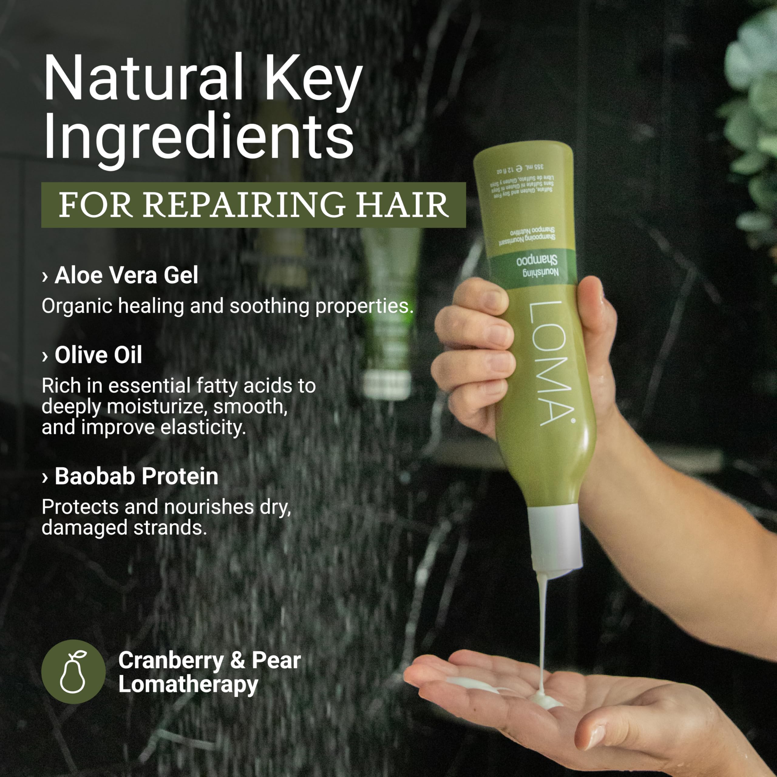 Champú Nutritivo LOMA, ingrediente creatina para fortalecer el cabello.