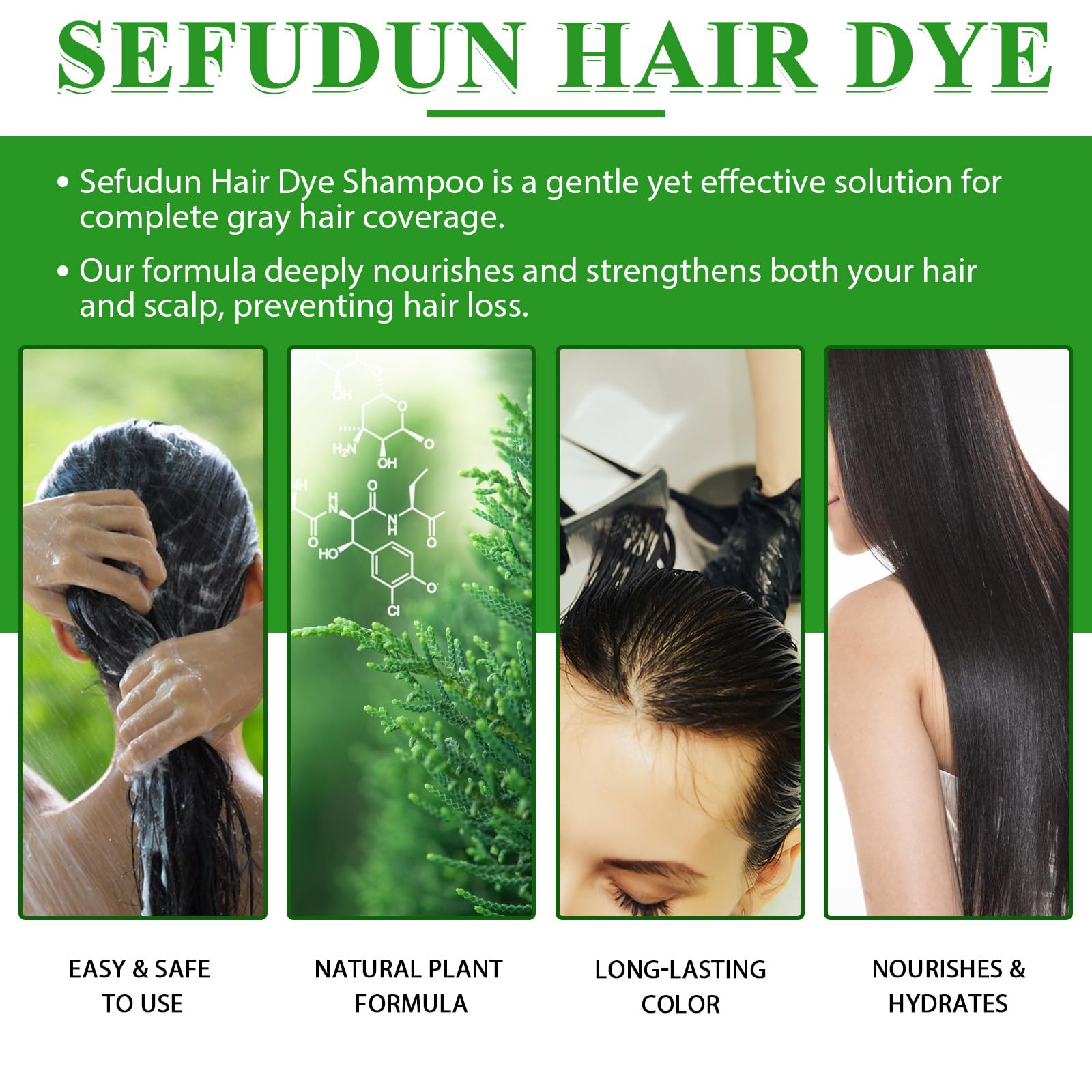 Champú teñidor negro para canas: aplicación rápida para cabello rejuvenecido y tono natural