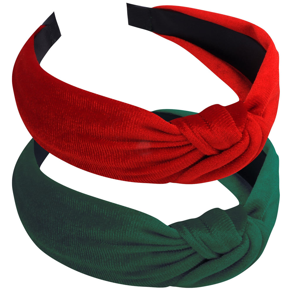 La diadema Chanaco navideña con nudo superior rojo y verde para un estilo festivo.