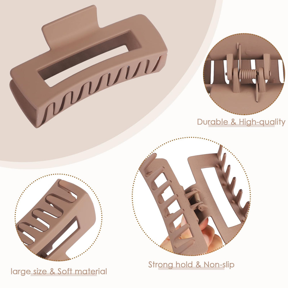 CHANDAT pinza cabello cuadradas grandes beige, diseño elegante para uso diario.