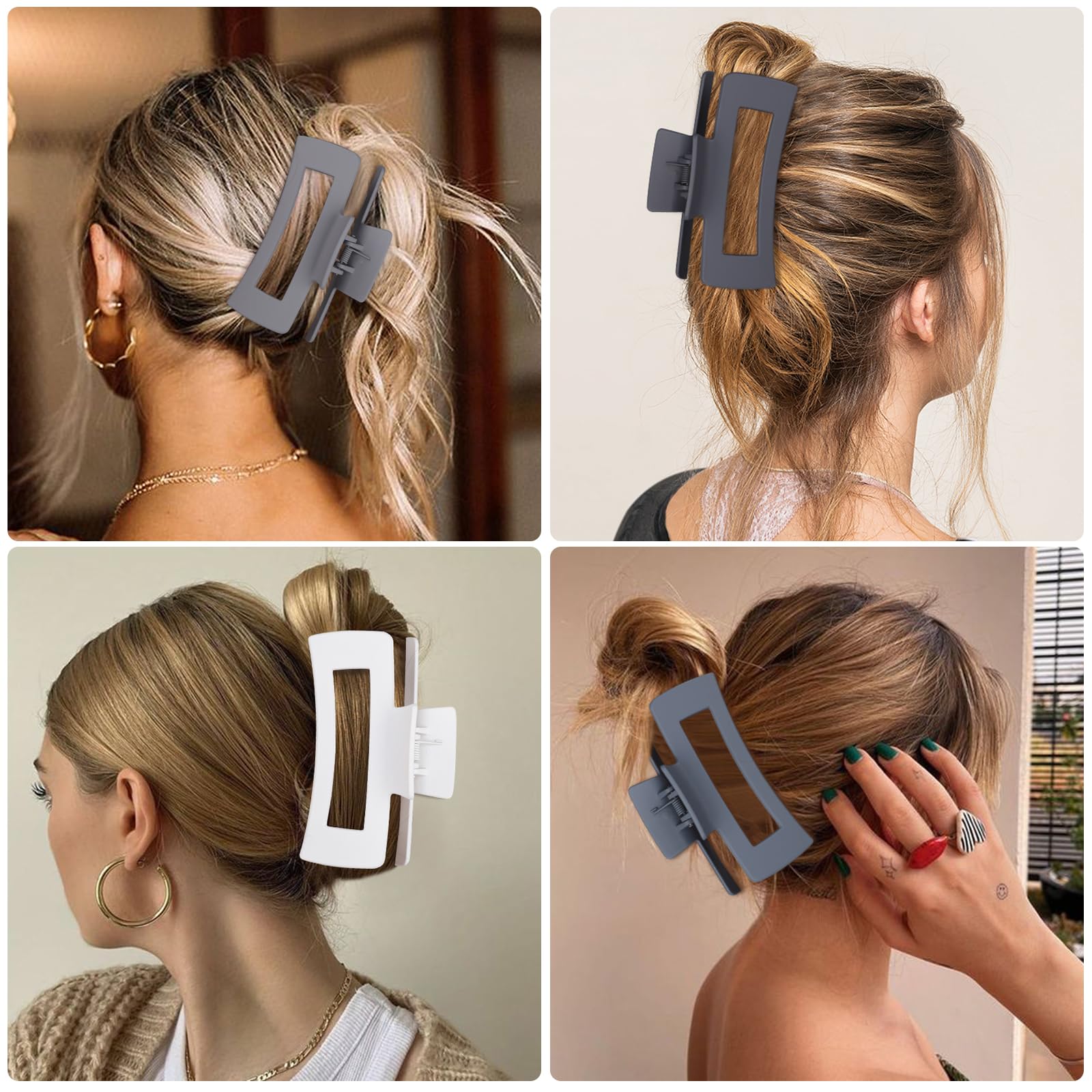 CHANDAT pinza cabello cuadradas grandes plateado, detalles brillantes con acabado moderno.