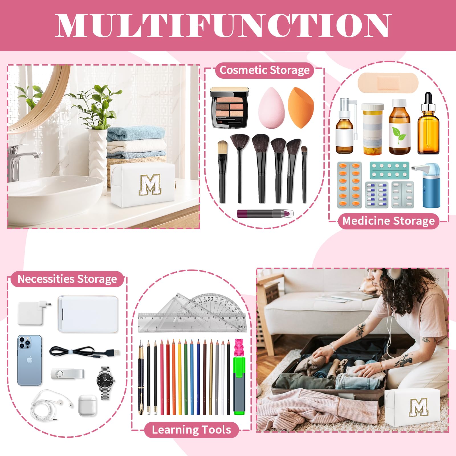 Gran capacidad para maquillaje y artículo de cuidado personal.