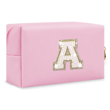 ChaoGreat bolso maquillaje iniciales A-Z en rosa, ideal para organizar cosméticos diarios