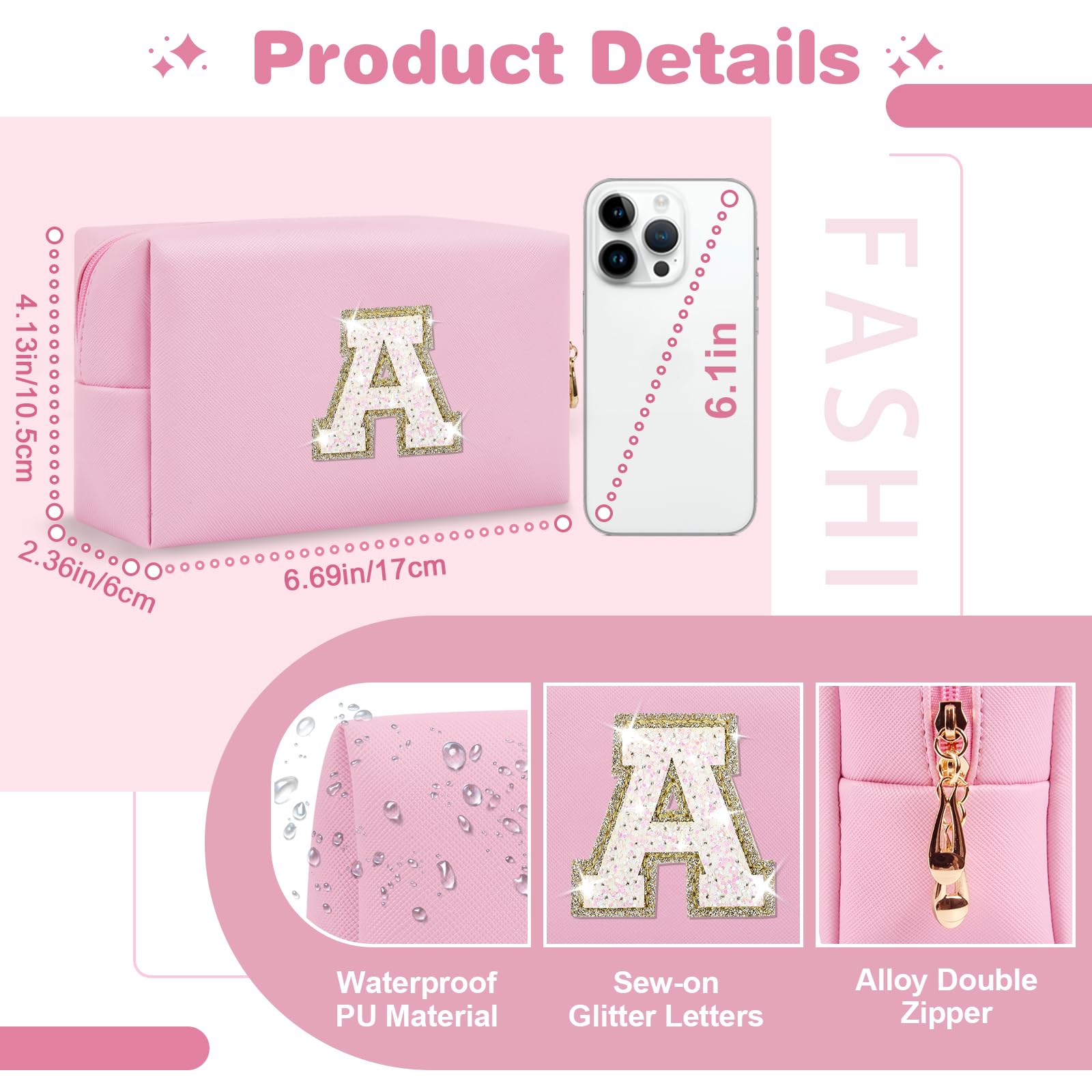 ChaoGreat bolso maquillaje monograma rosa, regalo personalizado para adolescentes