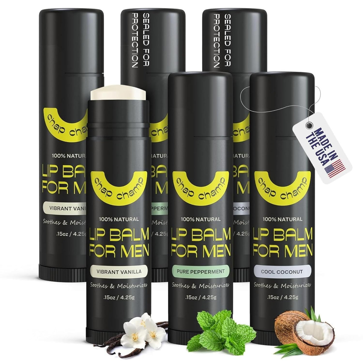 ChapChamp bálsamo labial mentol, hidratación rápida para labios secos.